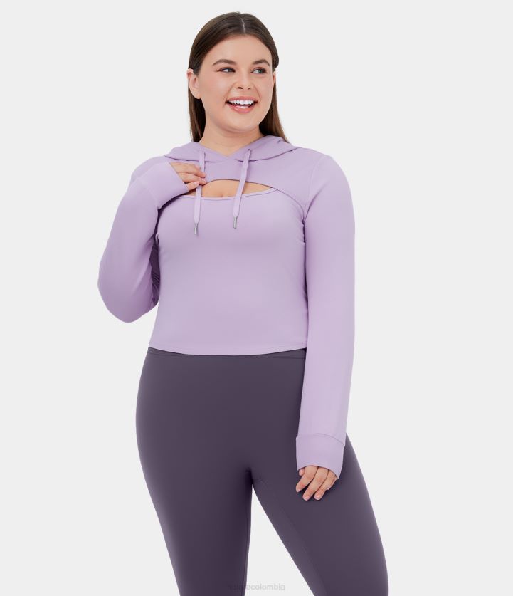 ropa morado brumoso BBV2NZ1961 mujer Halara Sudadera con capucha informal recortada con cordón y talla grande