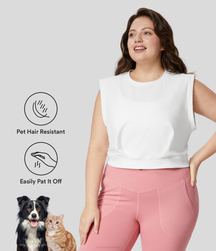 ropa original BBV2NZ1697 mujer Halara Camiseta sin mangas de talla grande informal recortada sin mangas con cuello redondo resistente al pelo de mascotas patitoff