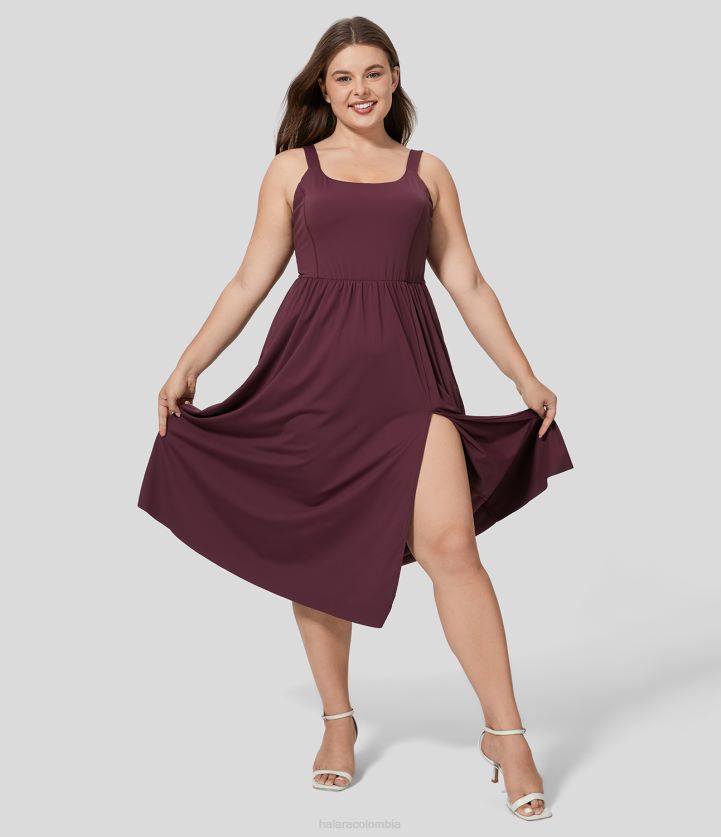 ropa higo BBV2NZ2151 mujer Halara Vestido midi informal de talla grande con abertura y bolsillo lateral retorcido sin espalda