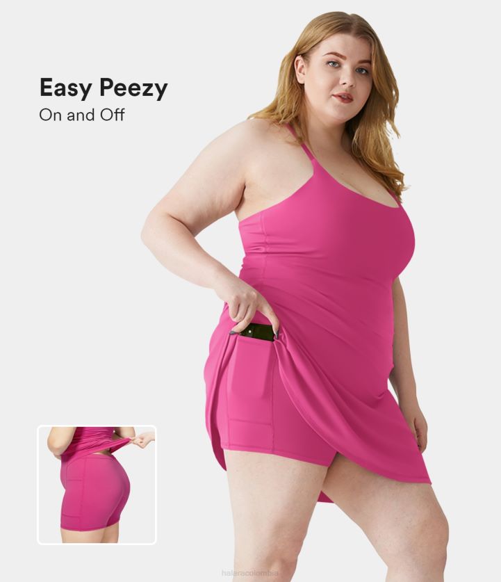 ropa morado fucsia BBV2NZ1259 mujer Halara Vestido de entrenamiento acampanado 2 en 1 sin espalda de felpa softlyzero para todos los días, vestido de talla grande, aspirante a fácil peezy