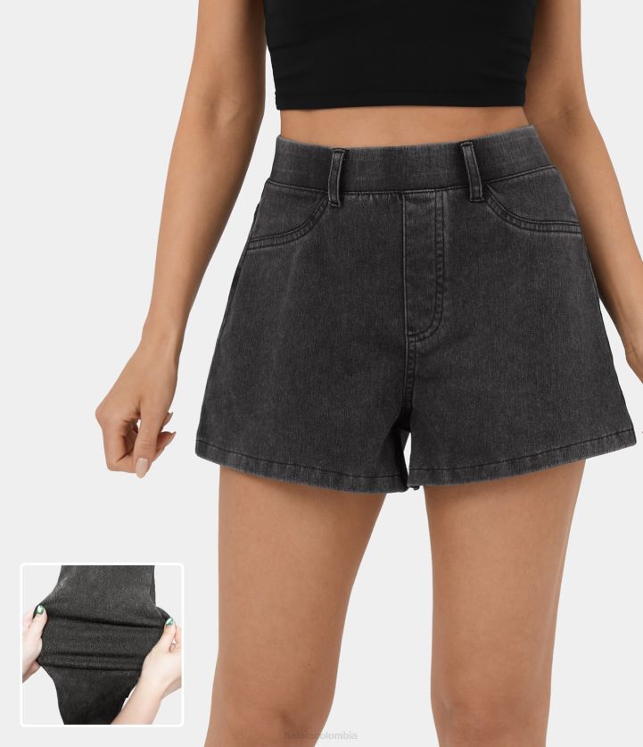 ropa mezclilla gris oscuro BBV2NZ1321 mujer Halara Pantalones cortos casuales de mezclilla de punto elástico con bolsillo lateral trasero y cintura alta mágicos de 2,5''