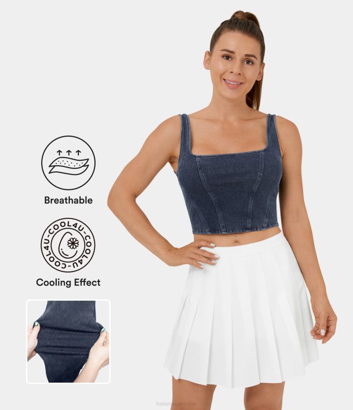 ropa denim lavado índigo BBV2NZ1386 mujer Halara Corsé sin espalda con cuello cuadrado mágico, camiseta sin mangas informal de mezclilla de punto elástica lavada y transpirable con tacto fresco