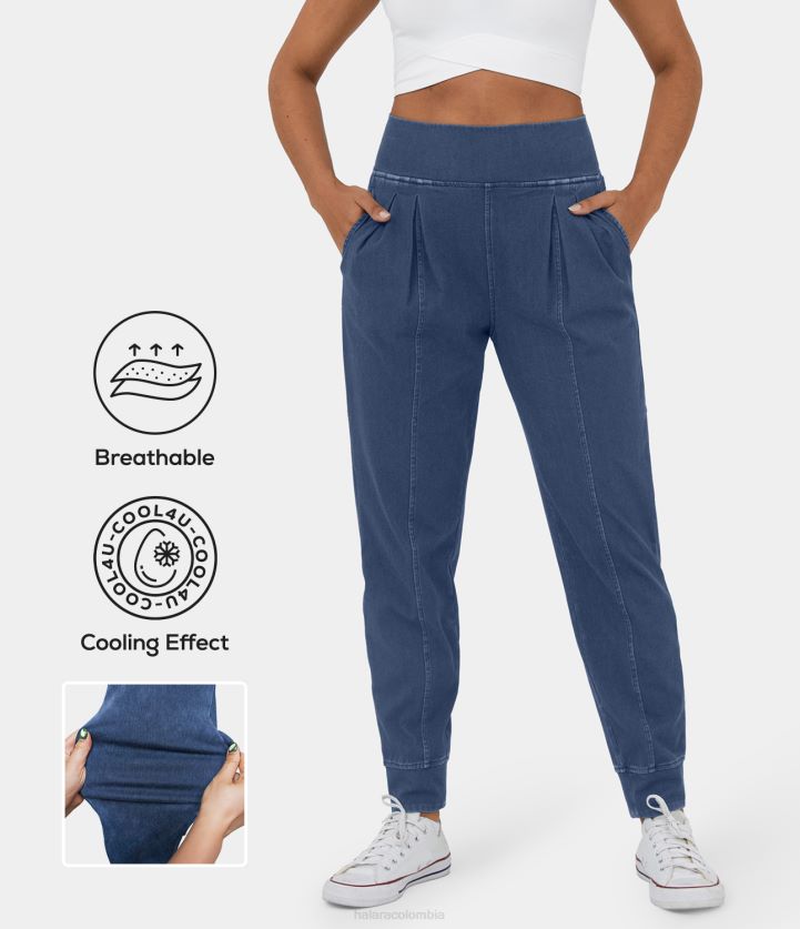 ropa denim lavado azul índigo BBV2NZ48 mujer Halara Vaqueros informales de punto elásticos lavados y transpirables con tacto fresco y bolsillo lateral mágicos de cintura alta