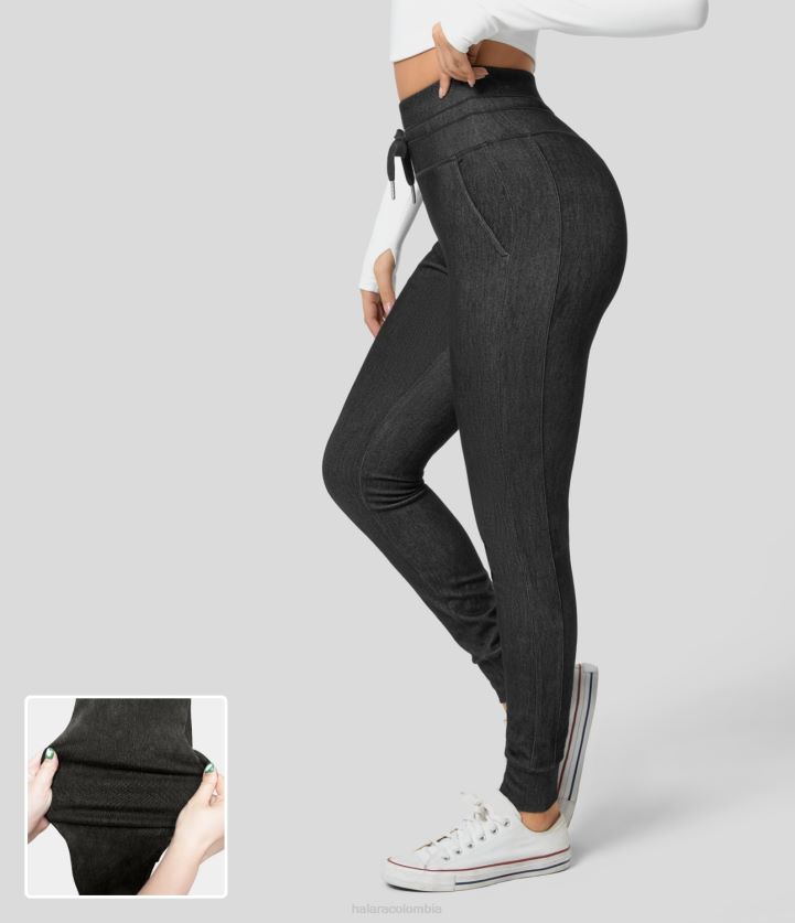 ropa denim lavado negro BBV2NZ32 mujer Halara Vaqueros mágicos de yoga de punto elástico con bolsillo lateral con cordón y talle alto