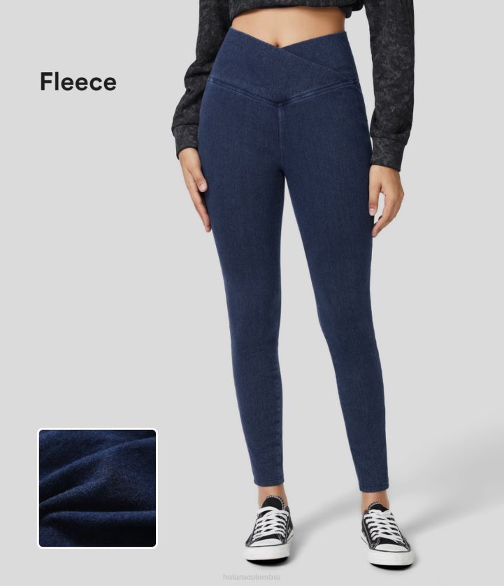 ropa azul denim lavado BBV2NZ1395 mujer Halara Leggings de lana 7/8 informales de mezclilla de punto elástico lavado con bolsillo lateral cruzado mágico