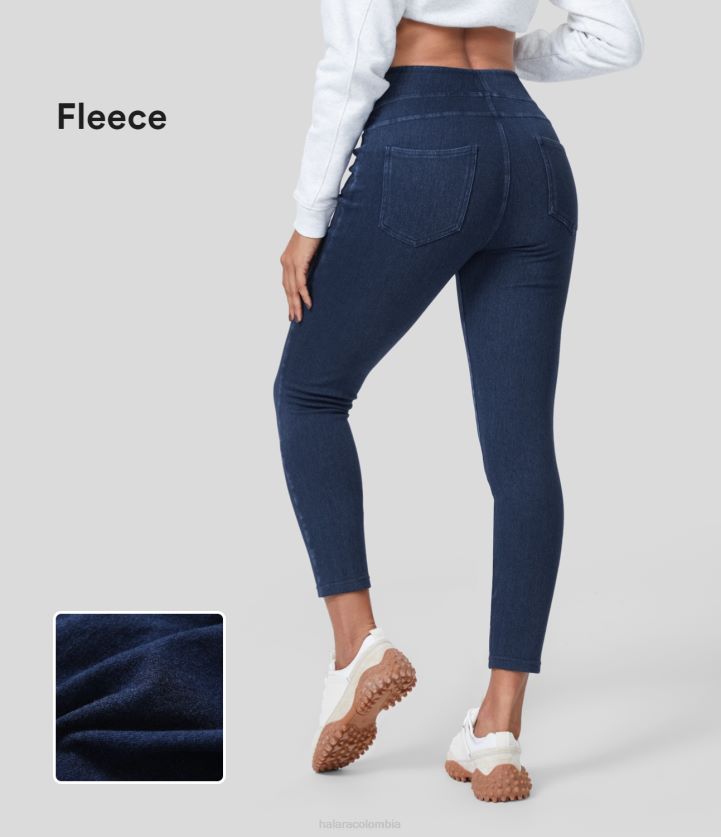 ropa denim lavado azul índigo BBV2NZ1359 mujer Halara Leggings mágicos de lana 7/8 informales de mezclilla de punto elástico lavado con bolsillo lateral de cintura alta