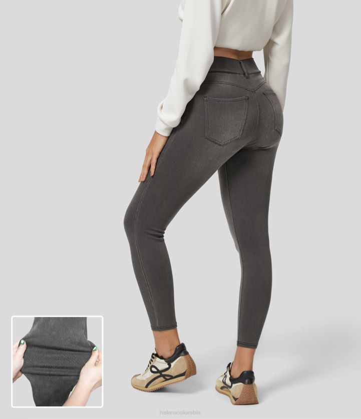 ropa denim lavado gris claro BBV2NZ1344 mujer Halara Leggings mágicos de cintura alta con múltiples bolsillos y tejido elástico de mezclilla 7/8