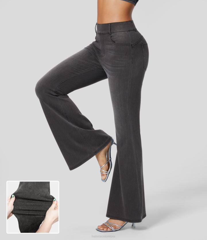 ropa denim lavado gris claro BBV2NZ307 mujer Halara Leggings mágicos de talle alto con múltiples bolsillos y tejido elástico de mezclilla acampanados de cuerpo entero