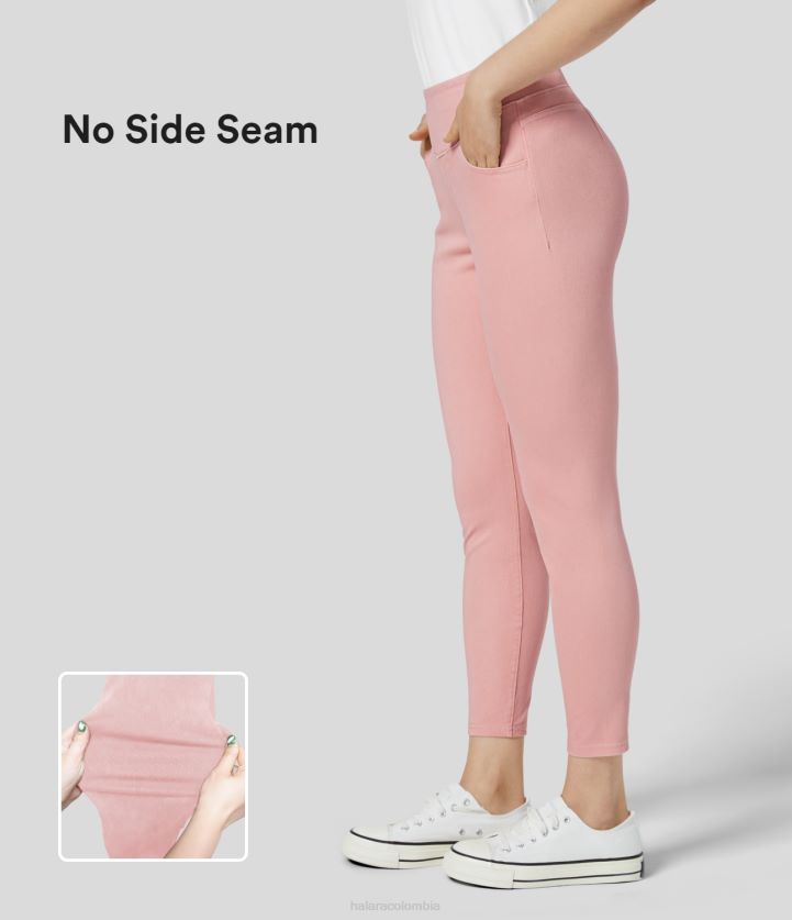 ropa denim rojo girasol BBV2NZ1396 mujer Halara Leggings 7/8 informales de mezclilla de punto elásticos coloridos lavados con bolsillo lateral de cintura alta mágicos