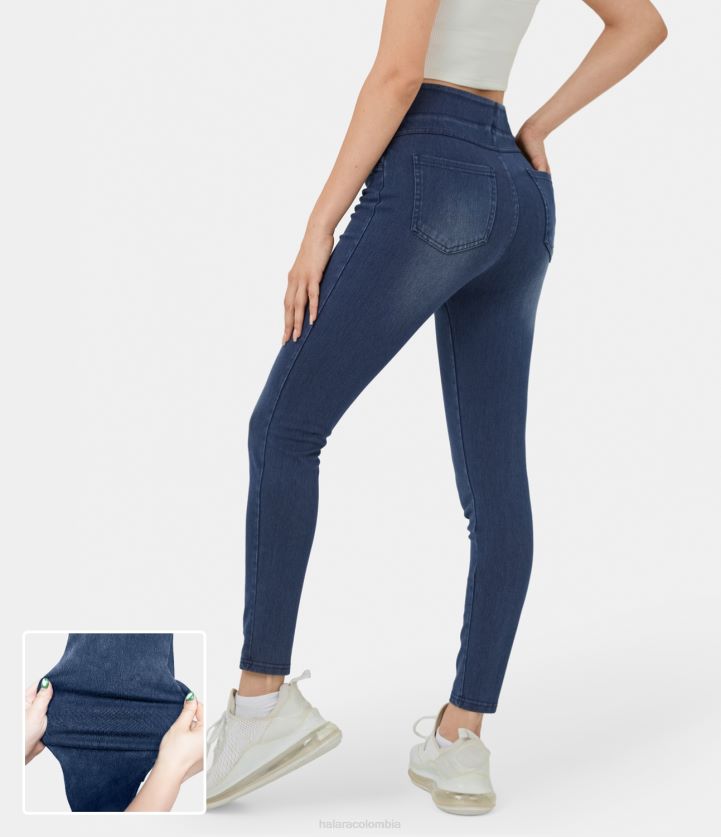 ropa mezclilla azul azabache BBV2NZ1388 mujer Halara Leggings 7/8 informales de mezclilla de punto elástico con bolsillo trasero y cintura alta mágicos