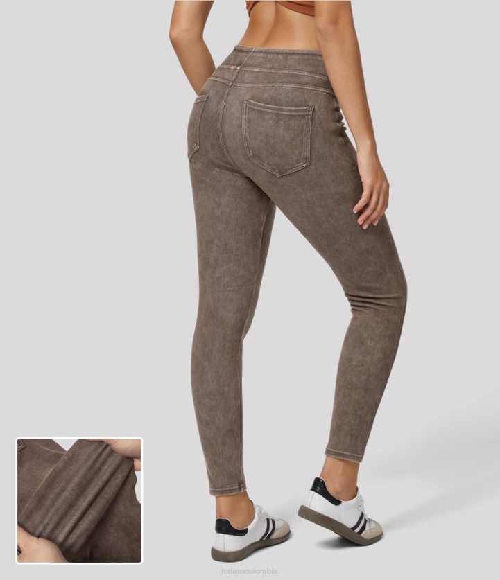 ropa pizarra de mezclilla lavada BBV2NZ1320 mujer Halara Leggings casuales de mezclilla de punto elásticos coloridos con bolsillo lateral trasero y cintura alta mágicos