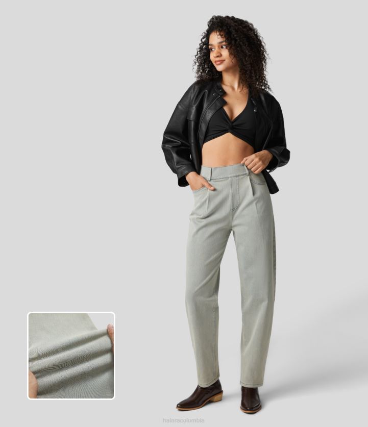 ropa denim gris azufre BBV2NZ1374 mujer Halara Vaqueros mom informales de punto elástico, coloridos, lavados, con múltiples bolsillos, mágicos, de talle alto