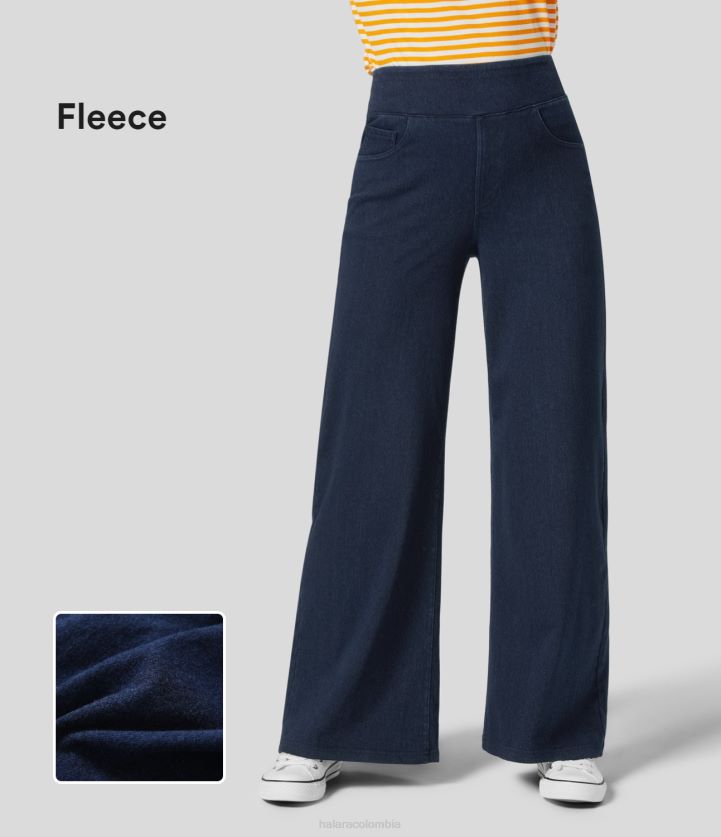 ropa mezclilla azul BBV2NZ1353 mujer Halara Vaqueros mágicos de forro polar informales, de cintura alta, con múltiples bolsillos, pierna ancha y punto elástico