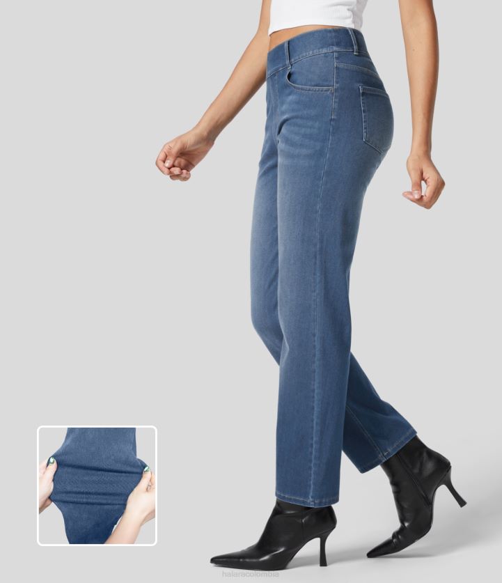 ropa mezclilla azul cielo BBV2NZ398 mujer Halara Vaqueros mágicos de trabajo de punto elástico, cintura alta, múltiples bolsillos, pierna recta