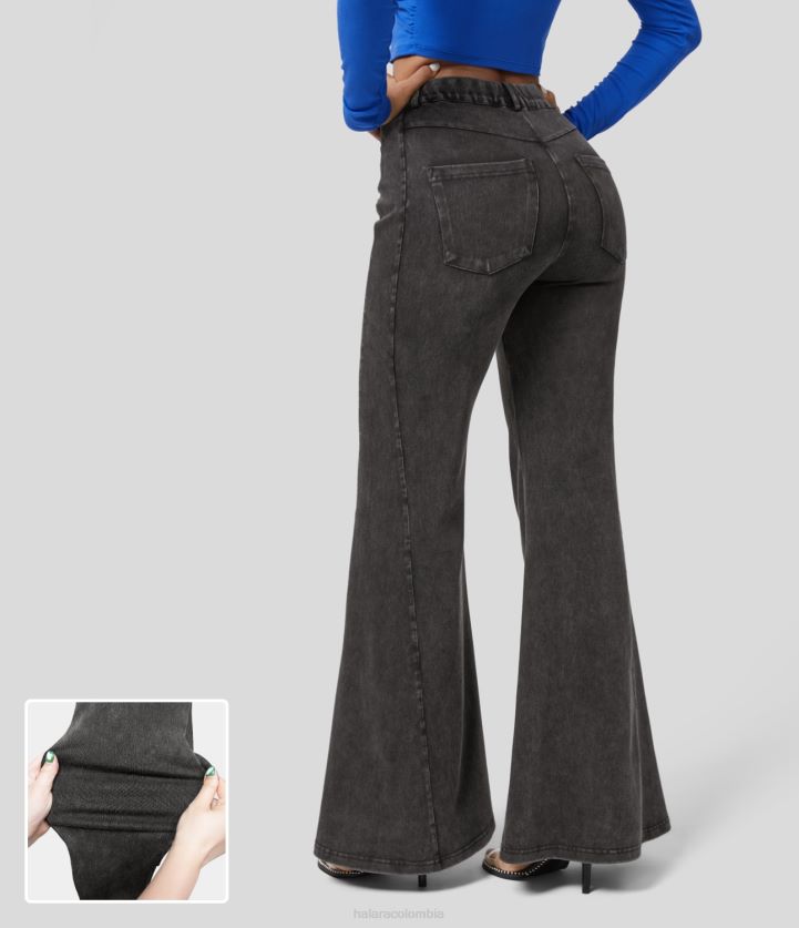 ropa original BBV2NZ329 mujer Halara Vaqueros mágicos de cintura alta, múltiples bolsillos, lavados, de punto elástico, informales, súper acampanados