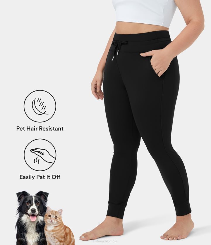fondos negro BBV2NZ2141 mujer Halara Patitoff Flow resistente al pelo de mascotas talle alto con cordón bolsillo lateral talla grande joggers lisos de longitud completa
