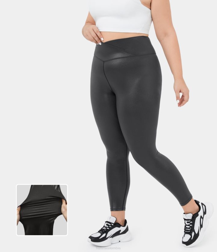 fondos negro brillante anochecer BBV2NZ1514 mujer Halara Leggings de yoga elásticos de talla grande con estampado metalizado y bolsillo trasero cruzado de piel sintética de softlyzero