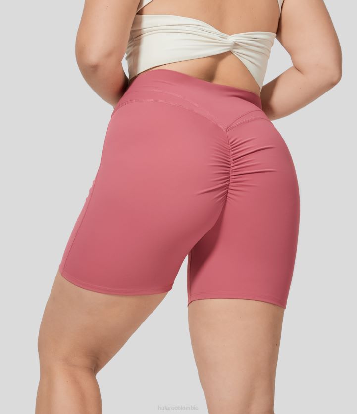 fondos begonia roja BBV2NZ1292 mujer Halara Softlyzero pantalones cortos de yoga fruncidos cruzados de cintura alta de felpa de talla grande de 5''