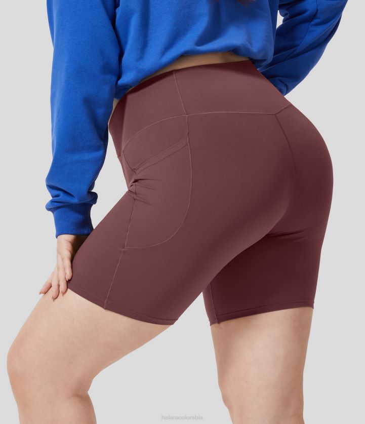fondos caoba roja BBV2NZ1289 mujer Halara Softlyzero pantalones cortos de yoga de talla grande con bolsillo lateral cruzado y cintura alta de 7"