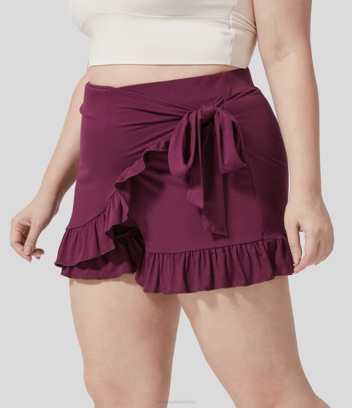 fondos rojo violáceo BBV2NZ1271 mujer Halara pantalones cortos casuales fluidos con dobladillo con volantes laterales y cintura alta de 3,5"