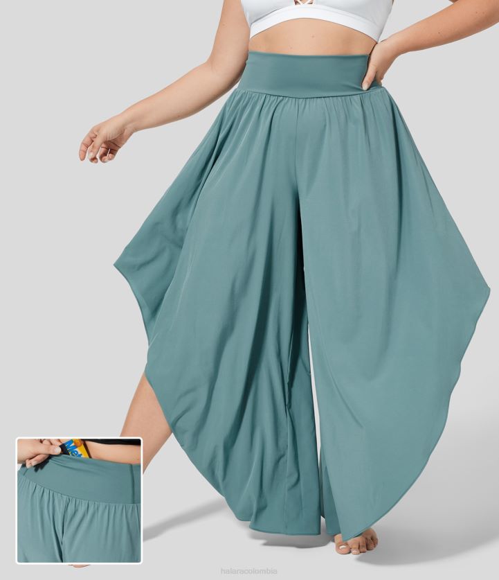fondos azul mineral BBV2NZ2133 mujer Halara Breveful cintura alta cintura trasera bolsillo palazzo volante fluido pierna ancha danza de secado rápido pantalones de talla grande