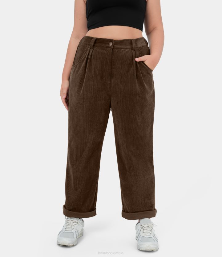 fondos taza pequeña BBV2NZ2127 mujer Halara Pantalones casuales de pana de talla grande con bolsillo lateral con cremallera y botones de talle medio