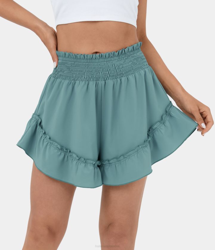 ropa activa azul mineral BBV2NZ1268 mujer Halara pantalones cortos de baile de secado rápido, fluidos, con volantes fruncidos y talle medio, 3''