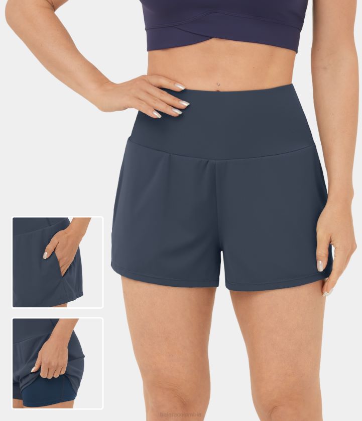 ropa activa niebla gris azul BBV2NZ1273 mujer Halara pantalones cortos de yoga 2 en 1 con bolsillo lateral de cintura alta de 2,5"