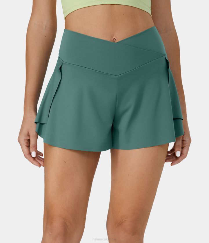 ropa activa original BBV2NZ1295 mujer Halara pantalones cortos casuales 2 en 1 con bolsillo lateral cruzado y cintura alta de 3''