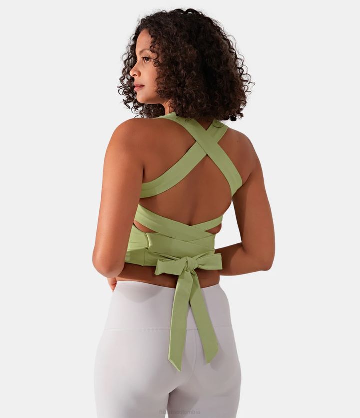 ropa activa Junco BBV2NZ1682 mujer Halara Softlyzero camiseta sin mangas corta, aireada, sin espalda, acolchada, entrecruzada y con lazo en la espalda, de entrenamiento, de tacto fresco