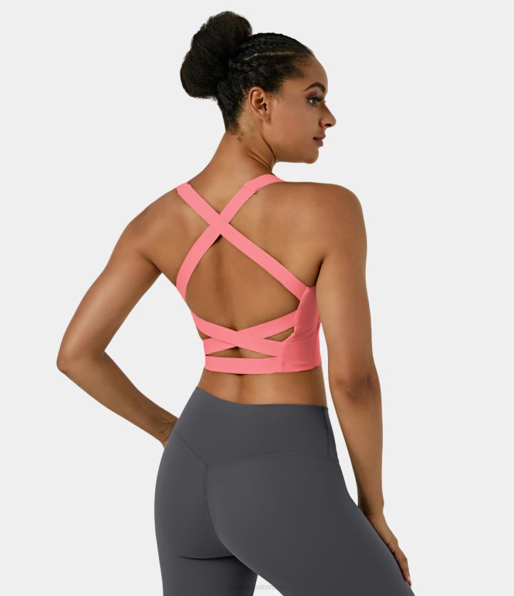 ropa activa Rosa de la cáscara BBV2NZ1683 mujer Halara Camiseta sin mangas de yoga corta, aireada, con cuello cuadrado, sin espalda, entrecruzada y de tacto fresco de Softlyzero