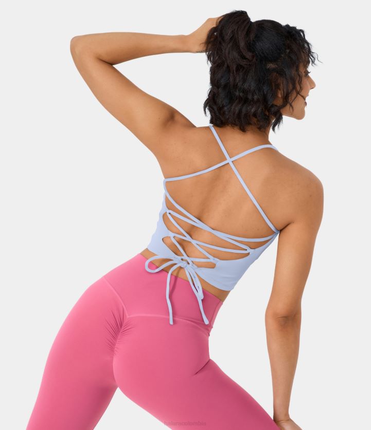 ropa activa agua antigua BBV2NZ1699 mujer Halara Camiseta sin mangas de yoga recortada con cordones cruzados, espalda descubierta y tirantes finos