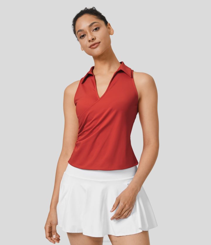 ropa activa amapola valiente BBV2NZ1720 mujer Halara Camiseta sin mangas de golf de secado rápido fruncida cruzada con cuello en V