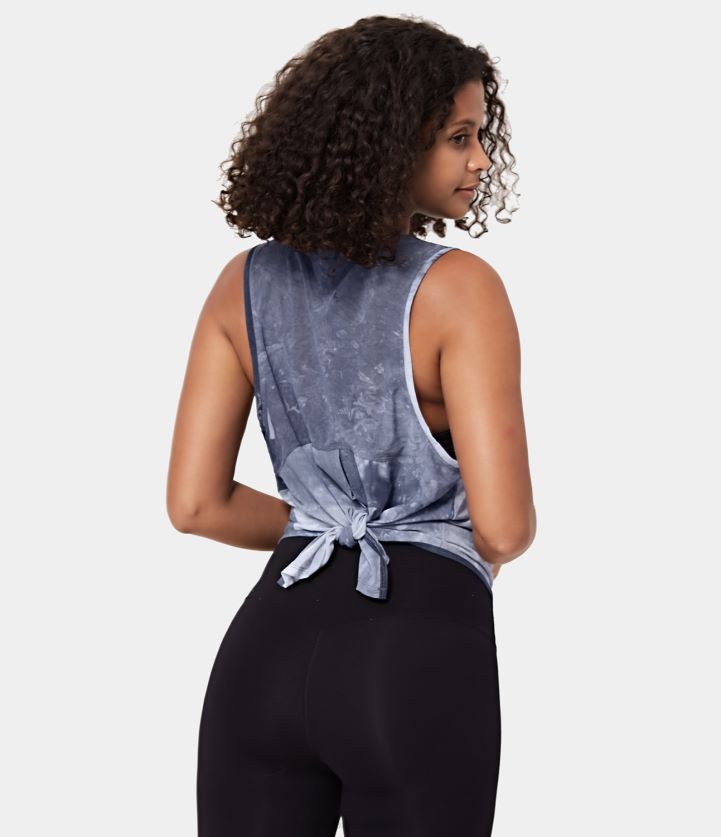 ropa activa azul pizarra BBV2NZ1703 mujer Halara top transparente sin mangas con abertura y lazo en la espalda sin sujetador deportivo