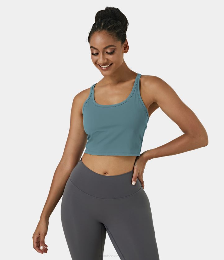 ropa activa azul pizarra BBV2NZ1758 mujer Halara camiseta sin mangas corta deportiva con espalda cruzada