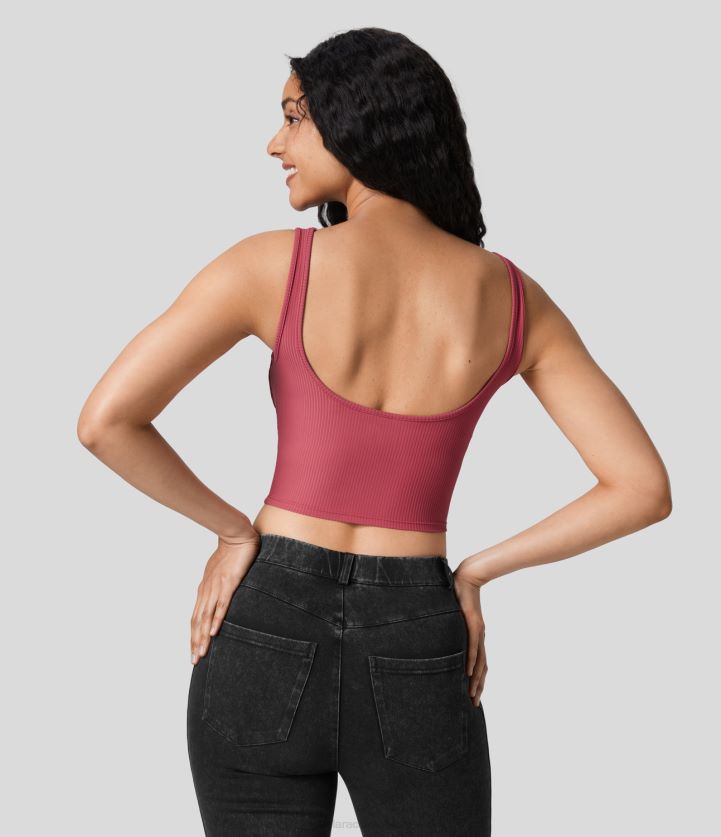 ropa activa baya de acebo BBV2NZ1730 mujer Halara Camiseta sin mangas de yoga recortada ajustada sin espalda con cuello en U de canalé