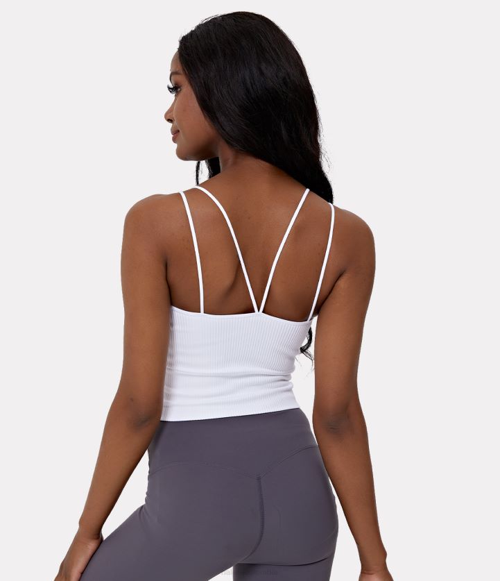 ropa activa blanco BBV2NZ1715 mujer Halara Camiseta sin mangas de yoga recortada con espalda en V y tirantes dobles sin costuras