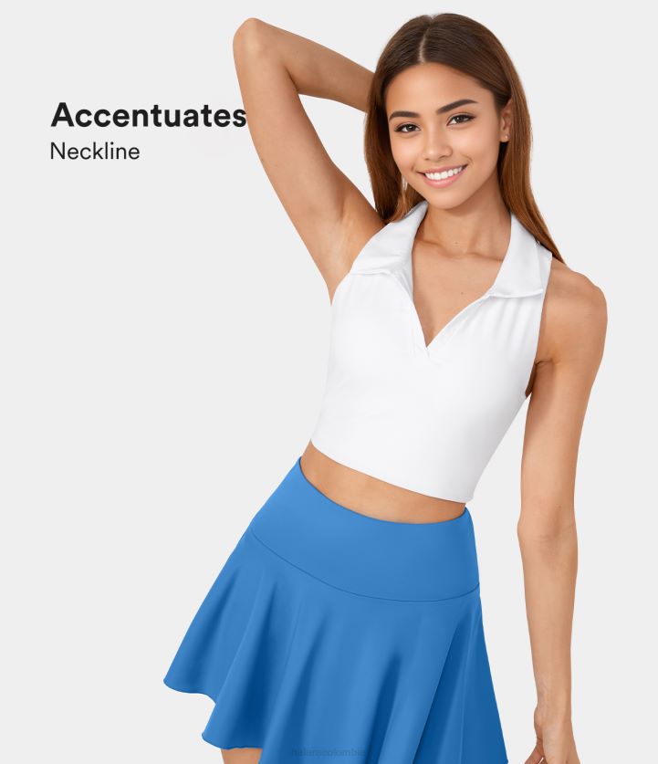 ropa activa blanco BBV2NZ1726 mujer Halara Camiseta sin mangas corta de tenis con cuello cruzado y espalda cruzada aireada de Softlyzero