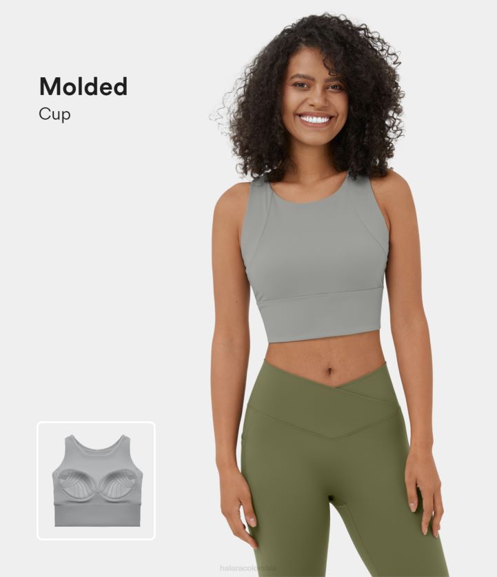 ropa activa gris fantasma BBV2NZ1783 mujer Halara Camiseta sin mangas de yoga recortada con cuello redondo y espalda cruzada sin espalda