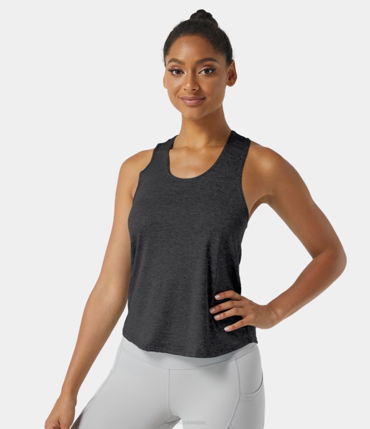 ropa activa gris plomo BBV2NZ1686 mujer Halara Camiseta básica sin mangas con cuello en U y espalda cruzada.