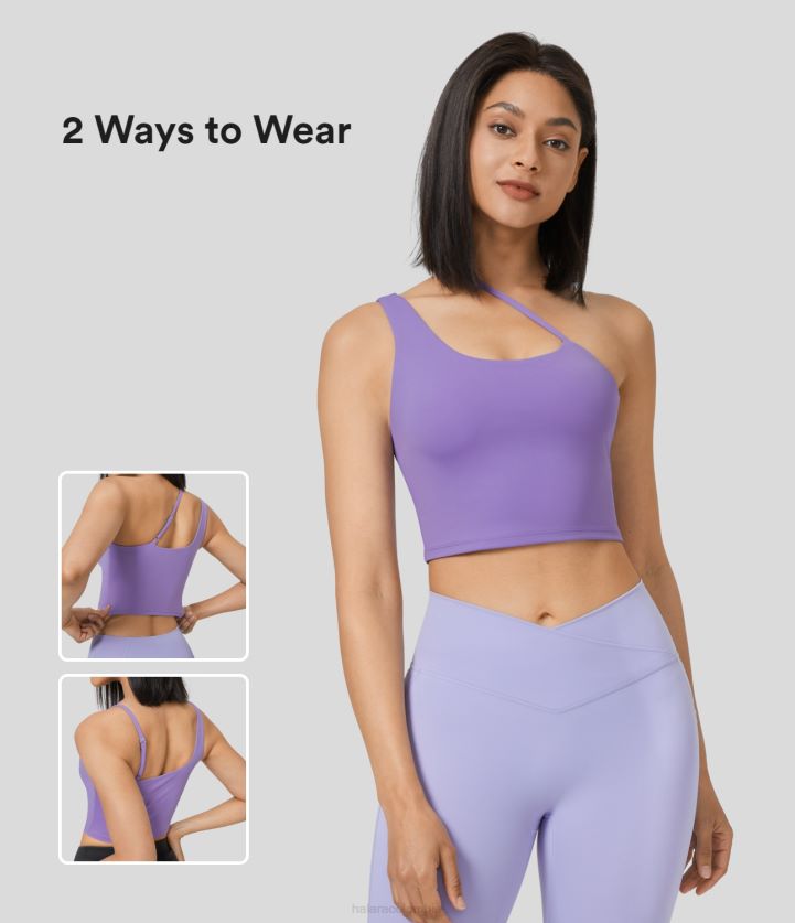 ropa activa iris flor púrpura BBV2NZ1698 mujer Halara Camiseta sin mangas corta de yoga con tacto fresco y espalda descubierta, tirantes ajustables, asimétrica y aireada de Softlyzero