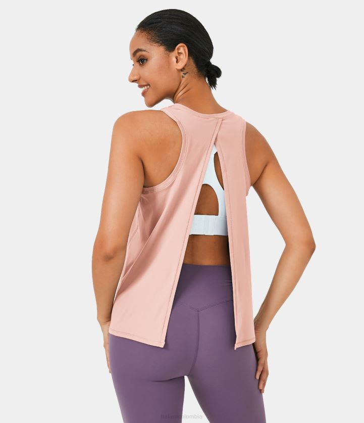 ropa activa él no me ama - rosa BBV2NZ1735 mujer Halara Camiseta sin mangas con abertura y lazo en la espalda, sin sujetador