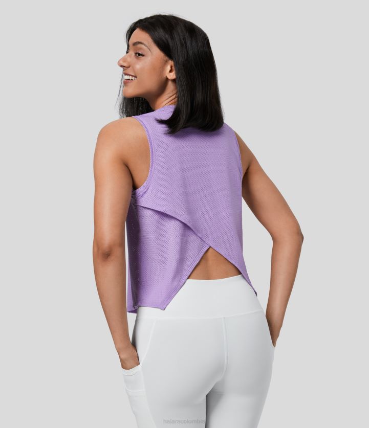 ropa activa lavanda BBV2NZ1695 mujer Halara Camiseta sin mangas de yoga transpirable con ojales en la espalda cruzada