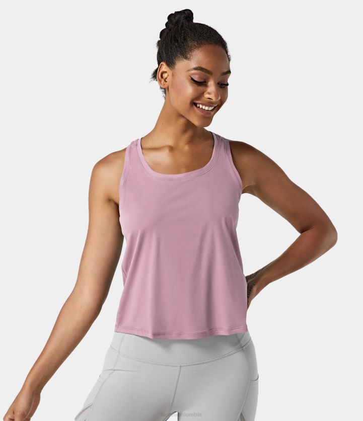 ropa activa loto rosa BBV2NZ1778 mujer Halara camiseta sin mangas de entrenamiento sólida con espalda cruzada y corte alto y bajo