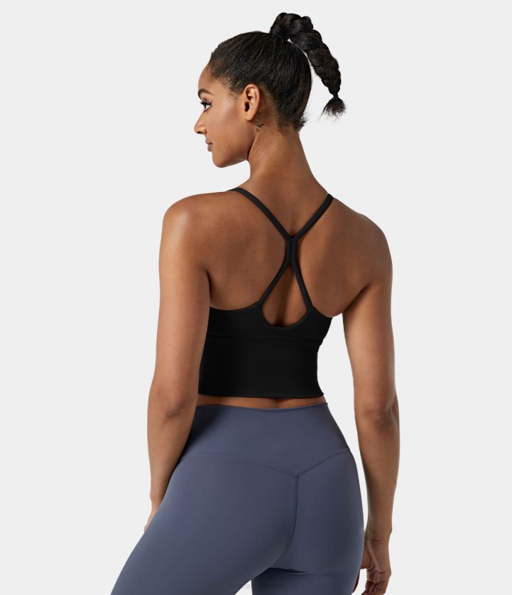 ropa activa negro BBV2NZ1701 mujer Halara Top corto sin mangas de felpa con aberturas cruzadas y espalda descubierta de Softlyzero