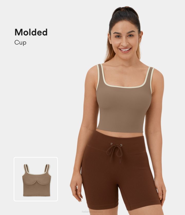 ropa activa ánfora BBV2NZ1784 mujer Halara Camiseta sin mangas de yoga corta sin espalda con bloques de color de punto acanalado