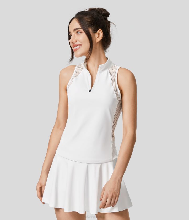 ropa activa original BBV2NZ1740 mujer Halara Camiseta sin mangas de tenis de secado rápido con malla en contraste y media cremallera con cuello alto