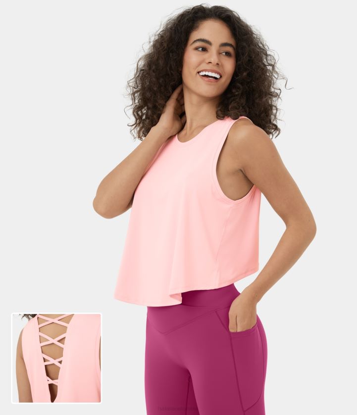ropa activa perla BBV2NZ1748 mujer Halara Camiseta sin mangas de yoga drapeada, sin mangas, con cortes cruzados y sin espalda