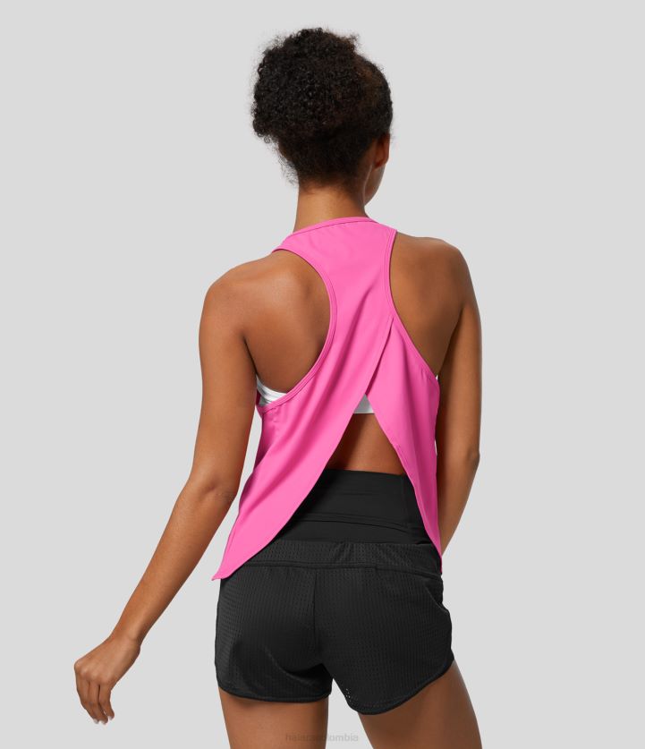 ropa activa precioso rosa empolvado BBV2NZ1721 mujer Halara Camiseta sin mangas para correr de secado rápido con dobladillo dividido y cruzado con espalda cruzada