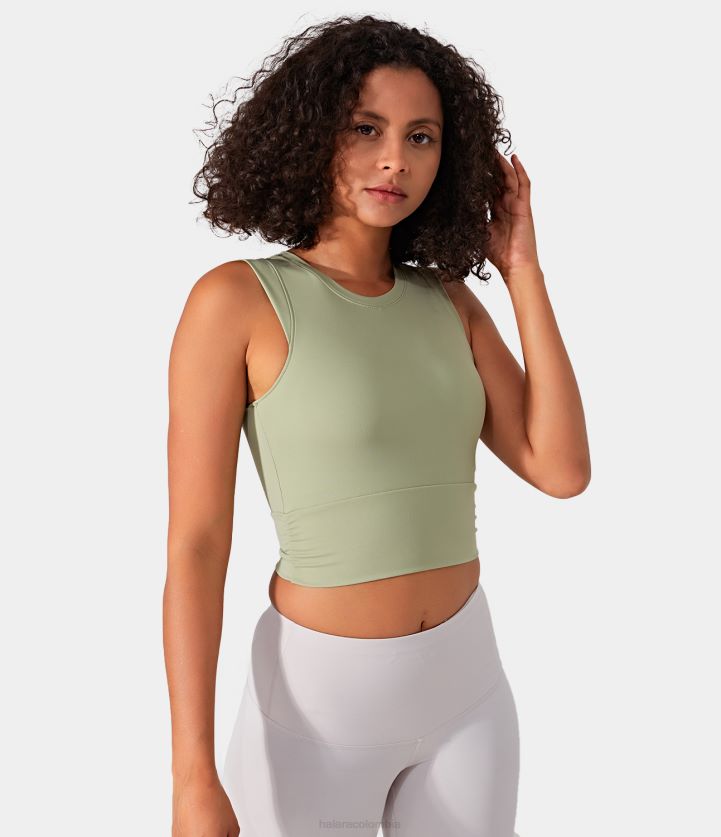 ropa activa primavera verde BBV2NZ1750 mujer Halara top deportivo corto sin mangas acolchado y fruncido
